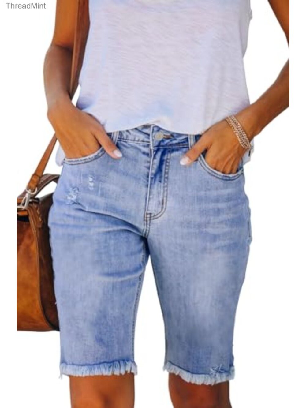 Women's Ripped Denim Jean Shorts High Waisted Stretchy Summer Boyfriend